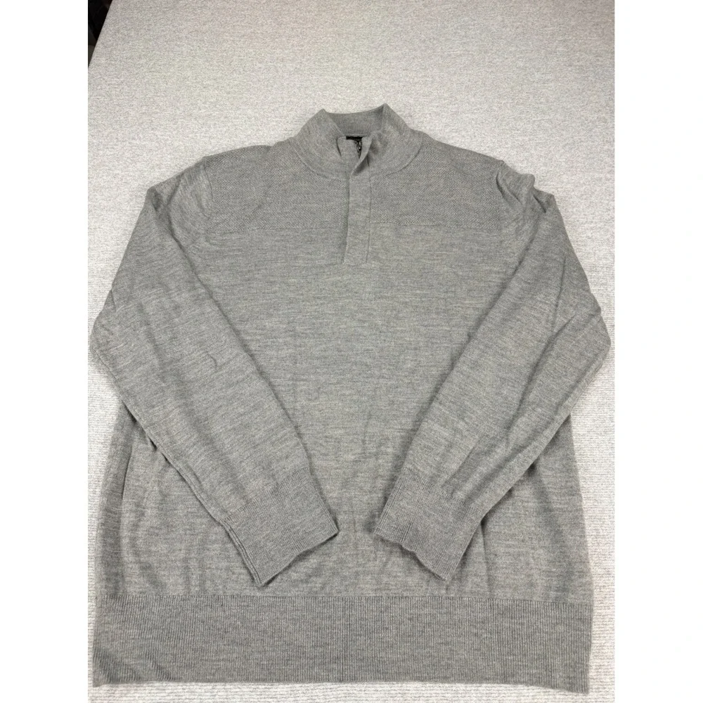 Banana Republic Mens XL Gray Merino Wool Blend Quarter Zip Sweater 980773